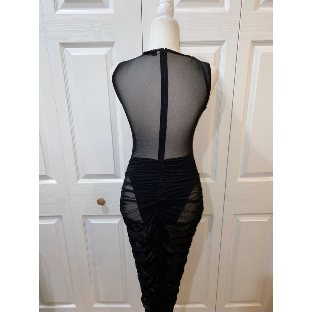 Missguided Black Sleeveless Mesh Ruched Dress - Picture 6 of 6